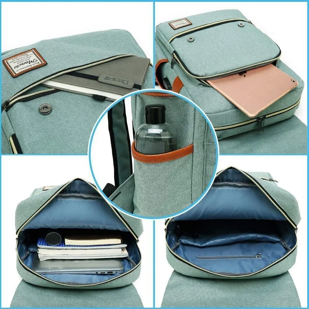 Mancio Vintage Laptop Backpack green USB Charging Port Men,Women Travelling, bag